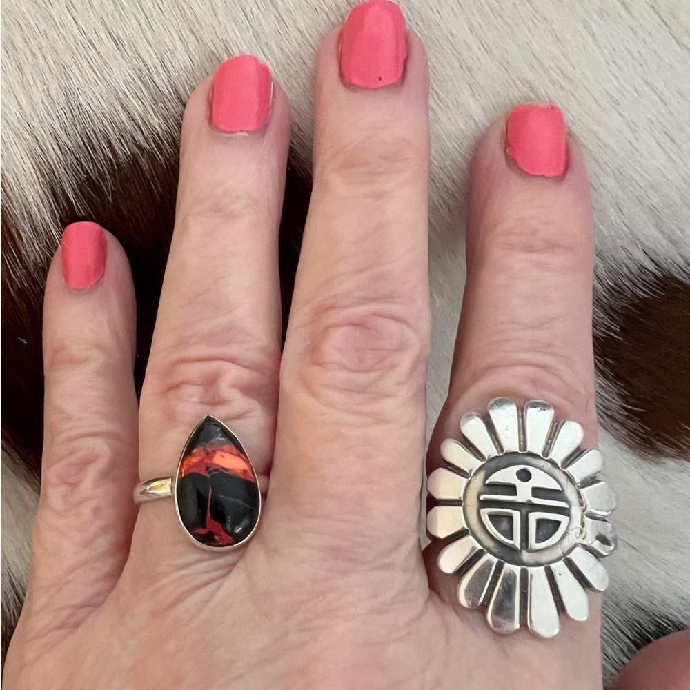 ❤️ Fire Dahlia Kingman Turquoise Teardrop Ring 925 Navajo Southwestern Size 7.75 - Picture 14 of 14